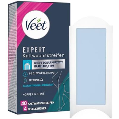 Reckitt Veet Expert Kallvaxremsor kropp och ben – vaxremsor för hårborttagning för alla hudtyper inklusive känslig hud – 20 dubbla remsor = 40 remsor Reckitt Veet Expert Kallvaxremsor kropp och ben – vaxremsor för hårborttagning för alla hudtyper inklusive känslig hud – 20 dubbla remsor = 40 remsor