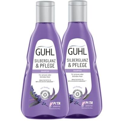 Guhl silverglans & vård schampo 2-pack – innehåll: 2 x 250 ml – anti-gulfärgning och vård för grått och blont hår – minskar effektivt gul nyans – Med vegetabilisk keratin Guhl silverglans & vård schampo 2-pack – innehåll: 2 x 250 ml – anti-gulfärgning och vård för grått och blont hår – minskar effektivt gul nyans – Med vegetabilisk keratin