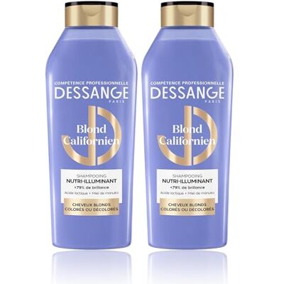 Dessange California Blonde Nutri-Illuminant Shampoo Mjölksyra & Manuka honung ger näring, lyser upp och skyddar blont, färgat eller blekt hår 2 x 280 ml Dessange California Blonde Nutri-Illuminant Shampoo Mjölksyra & Manuka honung ger näring, lyser upp och skyddar blont, färgat eller blekt hår 2 x 280 ml