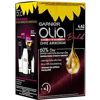 Garnier Olia permanent hårfärg utan ammoniak, med närande och naturliga oljor, komplett grått hårskydd, permanent färgning, nr 4.62 kashmirröd, 3 stycken Garnier Olia permanent hårfärg utan ammoniak, med närande och naturliga oljor, komplett grått hårskydd, permanent färgning, nr 4.62 kashmirröd, 3 stycken