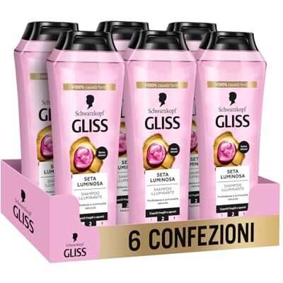 Gliss Schwarzkopf Silke Bright Illuminating Shampoo 6 Packs 250 ml, Upplysande och skyddande schampo med Ceramider och silke, spröda, tråkiga hårprodukter Gliss Schwarzkopf Silke Bright Illuminating Shampoo 6 Packs 250 ml, Upplysande och skyddande schampo med Ceramider och silke, spröda, tråkiga hårprodukter