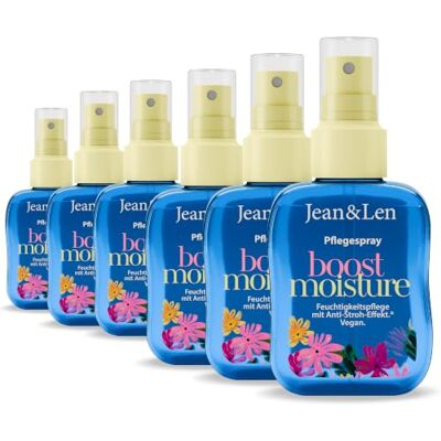 Jean & Len Boost Moisture Spray utan sköljning för torrt hår, anti-frizz, Aloe Vera, glans, paraben- och silikonfri, vegansk, 6 x 100 ml Jean & Len Boost Moisture Spray utan sköljning för torrt hår, anti-frizz, Aloe Vera, glans, paraben- och silikonfri, vegansk, 6 x 100 ml