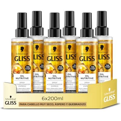 Gliss Tvåfasig balsam utan expressspolning för mycket torrt, bestraffat eller sprött hår – oljenäring – 6 stycken på 200 ml (1,200 ml) näringsområde Gliss Tvåfasig balsam utan expressspolning för mycket torrt, bestraffat eller sprött hår – oljenäring – 6 stycken på 200 ml (1,200 ml) näringsområde