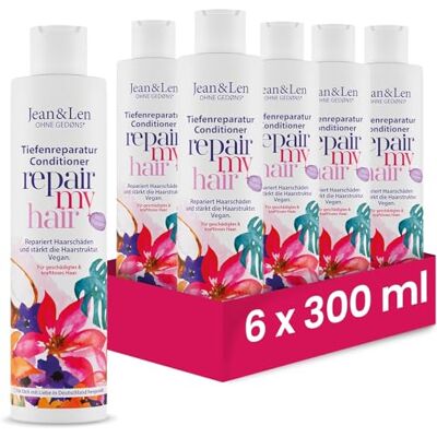 Jean & Len Conditioner Repair Kokos & Macadamia, i set, för skadat och kraftlöst hår, reparerar skador, ger smidighet, kokosdoft, utan parabener, vegan, 6 x 300 ml Jean & Len Conditioner Repair Kokos & Macadamia, i set, för skadat och kraftlöst hår, reparerar skador, ger smidighet, kokosdoft, utan parabener, vegan, 6 x 300 ml