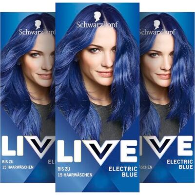 LIVE Schwarzkopf Ultra Brights halvpermanent hårfärg 095 elektrisk blå (3 x 142,5 ml), färgning för intensiva eller pastelliga färgresultat, håller 12-15 hårunderkläder, med vårdande balsam LIVE Schwarzkopf Ultra Brights halvpermanent hårfärg 095 elektrisk blå (3 x 142,5 ml), färgning för intensiva eller pastelliga färgresultat, håller 12-15 hårunderkläder, med vårdande balsam