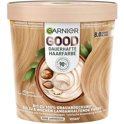 Garnier GOOD permanent hårfärg 8,0 honungsblond – färg utan ammoniak, upp till 100% grå täckning, 1 st. Garnier GOOD permanent hårfärg 8,0 honungsblond – färg utan ammoniak, upp till 100% grå täckning, 1 st.