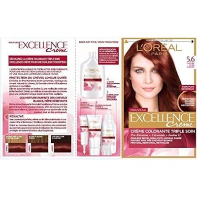 L'Oreal Paris Triple Care Permanent hårfärg täcker 100% vitt hår excellence kräm nyans: kastanjebrun (5.60) L'Oreal Paris Triple Care Permanent hårfärg täcker 100% vitt hår excellence kräm nyans: kastanjebrun (5.60)