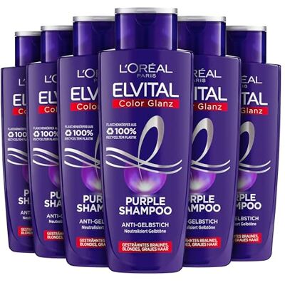 L'Oreal Paris L'Oréal Paris Elvital schampo för blont, slingat, grått hår, neutraliserar gula nyanser, färgglans lila silverschampo för anti-gulning, 6 x 200 ml L'Oreal Paris L'Oréal Paris Elvital schampo för blont, slingat, grått hår, neutraliserar gula nyanser, färgglans lila silverschampo för anti-gulning, 6 x 200 ml