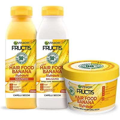 Garnier Fructis Hair Food Banana Nourishing Kit med schampo, balsam och mask för torrt hår, upp till 98% naturliga ingredienser, silikonfri Garnier Fructis Hair Food Banana Nourishing Kit med schampo, balsam och mask för torrt hår, upp till 98% naturliga ingredienser, silikonfri