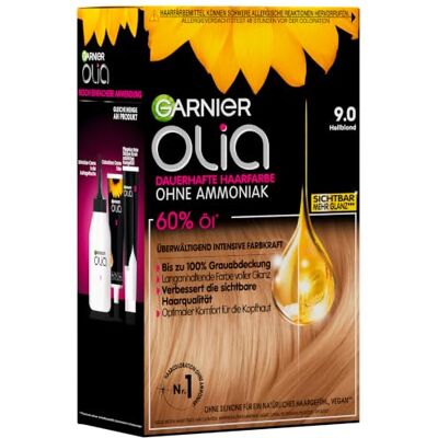 Garnier Olia Permanent hårfärg utan ammoniak, med närande och naturliga oljor, heltäckande grått hår, permanent färgning, nr 9.0 ljusblond, 3 x 1 st Garnier Olia Permanent hårfärg utan ammoniak, med närande och naturliga oljor, heltäckande grått hår, permanent färgning, nr 9.0 ljusblond, 3 x 1 st