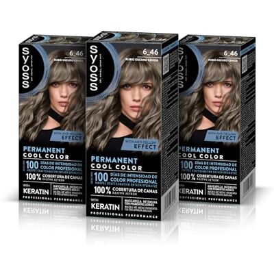 Syoss Permanent cool färg 6–46 mörkblond aska, nyans hårfärg och intensiv keratinmask för professionell täckning av grått hår, långvarig färg, 3-pack Syoss Permanent cool färg 6–46 mörkblond aska, nyans hårfärg och intensiv keratinmask för professionell täckning av grått hår, långvarig färg, 3-pack