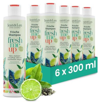 Jean & Len Fräsch Schampo Grönt Te & Lime, för normalt till fett hår, skyddar mot fuktförlust, balanserande vård, utan parabener & silikoner, veganskt, 6 x 300 ml Jean & Len Fräsch Schampo Grönt Te & Lime, för normalt till fett hår, skyddar mot fuktförlust, balanserande vård, utan parabener & silikoner, veganskt, 6 x 300 ml
