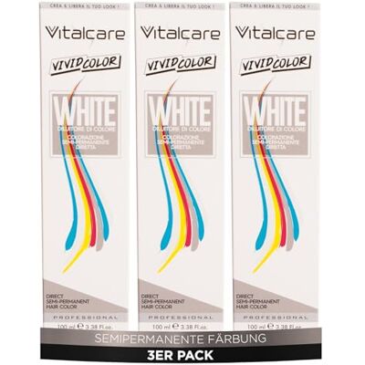 Vitalcare Levande, professionell halvpermanent färgning, hårfärgningsspädare, direkt hårfärg, livslängd upp till 20 tvättar, mjukt och återfuktat hår, vit färg, 3 st x 100 ml Vitalcare Levande, professionell halvpermanent färgning, hårfärgningsspädare, direkt hårfärg, livslängd upp till 20 tvättar, mjukt och återfuktat hår, vit färg, 3 st x 100 ml
