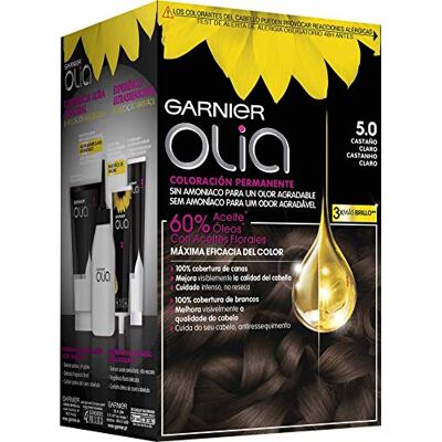 Garnier Olia Ammoniakfri permanent färg med naturliga blommiga oljor 5,0 nyans ljusbrun Garnier Olia Ammoniakfri permanent färg med naturliga blommiga oljor 5,0 nyans ljusbrun