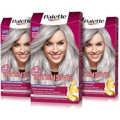 Schwarzkopf Palett Intensive Cream Color U71 silvergrå, permanent hårfärg med macadamiaolja och mandelolja, täcker 100% grått hår och rötter för strålande färg, 3 stycken Schwarzkopf Palett Intensive Cream Color U71 silvergrå, permanent hårfärg med macadamiaolja och mandelolja, täcker 100% grått hår och rötter för strålande färg, 3 stycken