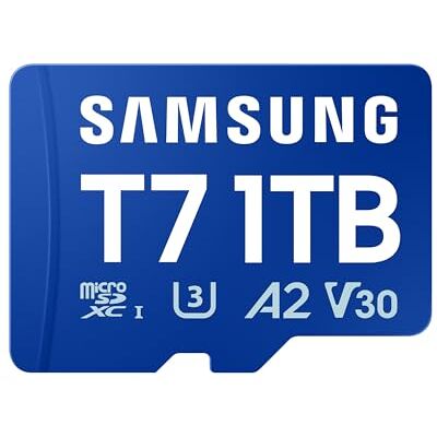 Samsung T7 microSD-kort, 1 TB, minneskort för mobilspel på smarttelefoner, surfplattor och handhållna konsoler, UHS-I U3, Full HD och 4K UHD, läshastighet på 170 MB/s, MB-MB1T0T/WW Samsung T7 microSD-kort, 1 TB, minneskort för mobilspel på smarttelefoner, surfplattor och handhållna konsoler, UHS-I U3, Full HD och 4K UHD, läshastighet på 170 MB/s, MB-MB1T0T/WW