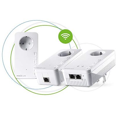 devolo Magic 1 WiFi-spelkit, WLAN Powerline-adapter – upp till 1 200 Mbit/s, nätWi-Fi-uttag, perfekt för molnspel, 2 x LAN-anslutning, vit devolo Magic 1 WiFi-spelkit, WLAN Powerline-adapter – upp till 1 200 Mbit/s, nätWi-Fi-uttag, perfekt för molnspel, 2 x LAN-anslutning, vit