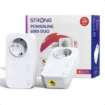 STRONG AV600 Mbps Powerline-kit med genomströmning, integrerat uttag, Powerline Ethernet HomePlug & Play-repeater, Plug & Play, kompatibel med router, energisparläge, 100 Mbps LAN-port STRONG AV600 Mbps Powerline-kit med genomströmning, integrerat uttag, Powerline Ethernet HomePlug & Play-repeater, Plug & Play, kompatibel med router, energisparläge, 100 Mbps LAN-port
