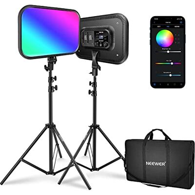 NEEWER RGB168 18,3 tum RGB videolampa med 2Pack-fästen, med 360° app-kontroll i full färg 60 W dimbar 2 500K-8500K CRI97+ 17 effekter LED-panelbelysning för studio/spel/Youtube/fotografering NEEWER RGB168 18,3 tum RGB videolampa med 2Pack-fästen, med 360° app-kontroll i full färg 60 W dimbar 2 500K-8500K CRI97+ 17 effekter LED-panelbelysning för studio/spel/Youtube/fotografering