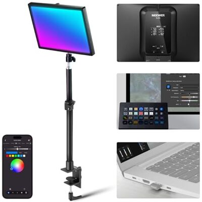 NEEWER GL25C RGB LED Streaming Key Light, APP/PC/Stream-kontroll, 25 W 2500Lux/0,5 m 2900K-7000K CRI95+/TLCI97+, komplett RGB-dimbar videokamera-ljus + bordsstativ NEEWER GL25C RGB LED Streaming Key Light, APP/PC/Stream-kontroll, 25 W 2500Lux/0,5 m 2900K-7000K CRI95+/TLCI97+, komplett RGB-dimbar videokamera-ljus + bordsstativ
