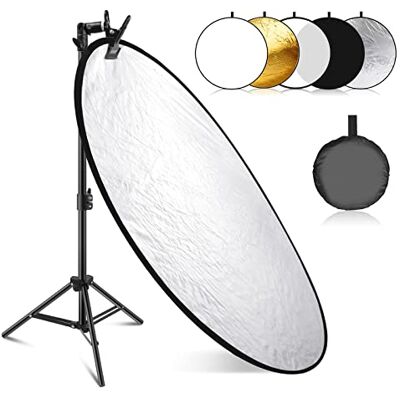 NEEWER 110 cm (43 tum) ljusreflektorsats, 5-i-1 hopfällbar rund reflektor (genomskinlig/silver/guld/vit/svart), metallklämma och 53-110 cm kort stativ för barnstudiofotografering med låg vinkel NEEWER 110 cm (43 tum) ljusreflektorsats, 5-i-1 hopfällbar rund reflektor (genomskinlig/silver/guld/vit/svart), metallklämma och 53-110 cm kort stativ för barnstudiofotografering med låg vinkel