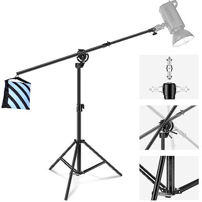 NEEWER 2-i-1-belysningsstativ, kraftigt aluminiumstativ på 9.7ft med 3.8ft bomarm och tom sandpåse för videoljus, blixt, reflexskärm och softbox vid studiofoto och videoinspelning NEEWER 2-i-1-belysningsstativ, kraftigt aluminiumstativ på 9.7ft med 3.8ft bomarm och tom sandpåse för videoljus, blixt, reflexskärm och softbox vid studiofoto och videoinspelning