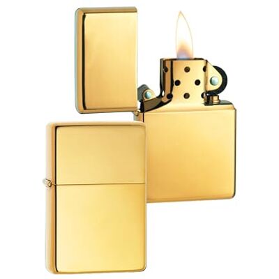 Zippo stormtändare Modell Vintage, högblank mässingsfinish i guldfärg, påfyllningsbar, återanvändbar, vindskyddad, presentförpackning, tillverkad i USA Zippo stormtändare Modell Vintage, högblank mässingsfinish i guldfärg, påfyllningsbar, återanvändbar, vindskyddad, presentförpackning, tillverkad i USA