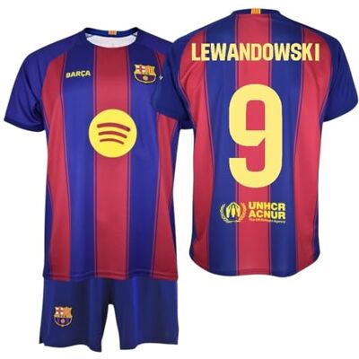 FC Barcelona FCB barnkit 9 Lewandowski 1:a kit 25/26 officiell replika – barnset med t-shirt och byxor FC Barcelona FCB barnkit 9 Lewandowski 1:a kit 25/26 officiell replika – barnset med t-shirt och byxor