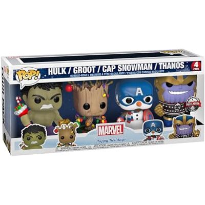 Funko POP! Marvel: Semester – Hulk, Groot, Captain America snögubbe och Thanos – 4-pack – Marvel Comics – samlarobjekt vinylfigur – presentidé – officiella varor – leksaker för barn och vuxna Funko POP! Marvel: Semester – Hulk, Groot, Captain America snögubbe och Thanos – 4-pack – Marvel Comics – samlarobjekt vinylfigur – presentidé – officiella varor – leksaker för barn och vuxna