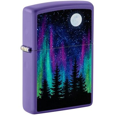 Zippo Stormtändare, matt lila (Purple Matte), med färgbild av norrsken, påfyllningsbar och återanvändbar, med vindskyddad design, presentförpackning, tillverkad i USA Zippo Stormtändare, matt lila (Purple Matte), med färgbild av norrsken, påfyllningsbar och återanvändbar, med vindskyddad design, presentförpackning, tillverkad i USA