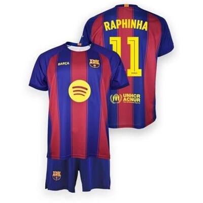 FC Barcelona FCB barnset – Raphinha nr 11 T-shirt och byxor – 1:a outfit 25/26 – officiell replika storlek 12 år FC Barcelona FCB barnset – Raphinha nr 11 T-shirt och byxor – 1:a outfit 25/26 – officiell replika storlek 12 år