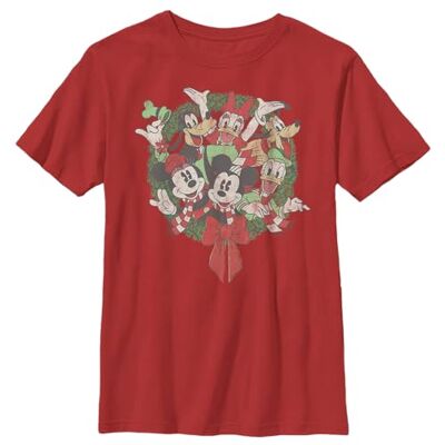 Disney -karaktärer Musse Pigg Friends krans pojke solid besättning t-shirt, Röd, S Disney -karaktärer Musse Pigg Friends krans pojke solid besättning t-shirt, Röd, S
