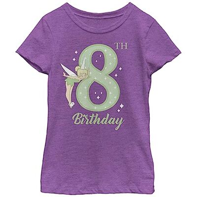 Disney Tinker Bell Tink 8:e födelsedagen flicka ljung besättning t-shirt, Lila bär, XS Disney Tinker Bell Tink 8:e födelsedagen flicka ljung besättning t-shirt, Lila bär, XS