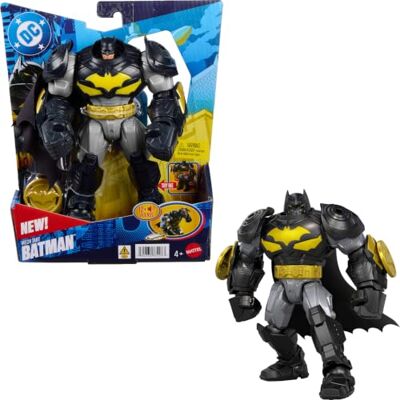 Mattel DC Premier Series stor bepansrad Batman-actionfigur Storlek 16,5 cm, avfyrningsbar stridsskiva, 8 ljud och ljus, JMP84 Mattel DC Premier Series stor bepansrad Batman-actionfigur Storlek 16,5 cm, avfyrningsbar stridsskiva, 8 ljud och ljus, JMP84