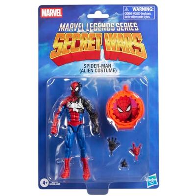 Marvel Legends Series Secret Wars Spider-Man (Alien Costume), retrosamlarobjekt från s serietidningar, actionfigur på 15 cm med rundsköld Marvel Legends Series Secret Wars Spider-Man (Alien Costume), retrosamlarobjekt från s serietidningar, actionfigur på 15 cm med rundsköld
