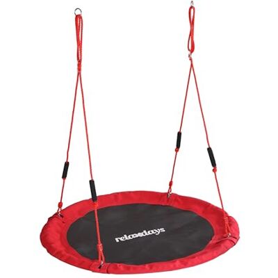 Relaxdays runt hängande bo gunga med vadderade handtag, justerbar, utomhus, 120 cm diameter, röd, stöder upp till 100 kg Relaxdays runt hängande bo gunga med vadderade handtag, justerbar, utomhus, 120 cm diameter, röd, stöder upp till 100 kg