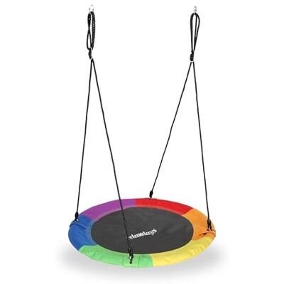 Relaxdays Nestgunga, utomhusgunga för barn och vuxna, Ø 110 cm, upp till 100 kg, rund, tallriksgunga, färgglad Relaxdays Nestgunga, utomhusgunga för barn och vuxna, Ø 110 cm, upp till 100 kg, rund, tallriksgunga, färgglad