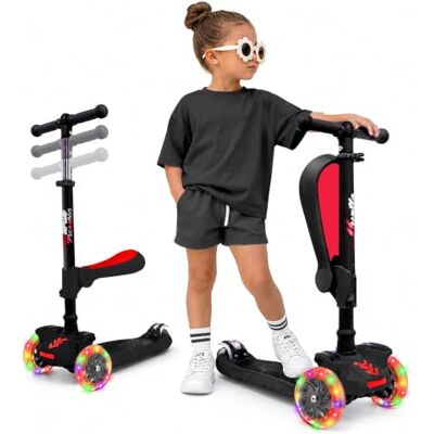Hurtle Kinderroller ab 2 Jahre, 3-Rad Tretroller mit Klappsitz, LED Leuchträder, Höhenverstellbarer Lenker, Scooter für Mädchen & Jungen, Indoor & Outdoor Hurtle Kinderroller ab 2 Jahre, 3-Rad Tretroller mit Klappsitz, LED Leuchträder, Höhenverstellbarer Lenker, Scooter für Mädchen & Jungen, Indoor & Outdoor