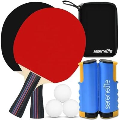 SereneLife Bärbart bordtennisset – inomhus, utomhus och bordsskiva sporttillbehör med infällbart nät med justerbara klämmor, paddlar, bollar och bärväska, 2 spelare SereneLife Bärbart bordtennisset – inomhus, utomhus och bordsskiva sporttillbehör med infällbart nät med justerbara klämmor, paddlar, bollar och bärväska, 2 spelare