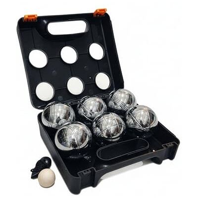Relaxdays Boule-kulor, 6 stålkulor, set med målboll, avståndsmätare och fodral, Boccia-spel, svart/silver Relaxdays Boule-kulor, 6 stålkulor, set med målboll, avståndsmätare och fodral, Boccia-spel, svart/silver