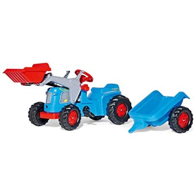 Rolly kiddy Klassisk Pedaltraktor med Barnvagn och Frontlastare, Blå/Röd/Svart Rolly kiddy Klassisk Pedaltraktor med Barnvagn och Frontlastare, Blå/Röd/Svart