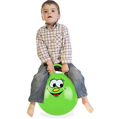 Relaxdays hoppboll för barn, med ansikte, hoppboll med handtag, Ø 45 cm, inomhus och utomhus, hoppboll upp till 150 kg, grön Relaxdays hoppboll för barn, med ansikte, hoppboll med handtag, Ø 45 cm, inomhus och utomhus, hoppboll upp till 150 kg, grön