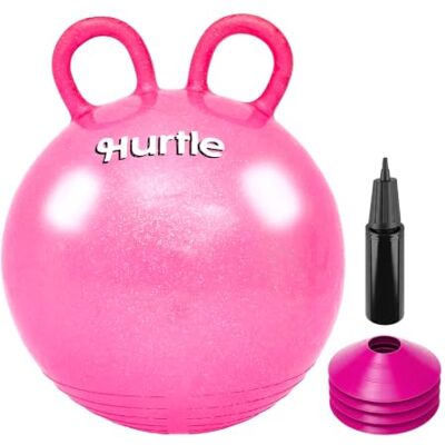 Hurtle Hoppboll för barn från 3 år, 46 cm hoppdjur med två handtag Rosa glitter, giftfri PVC, max 120 kg, inklusive handpump och 4 koner Halksäker studsboll för lek inom- och utomhus Hurtle Hoppboll för barn från 3 år, 46 cm hoppdjur med två handtag Rosa glitter, giftfri PVC, max 120 kg, inklusive handpump och 4 koner Halksäker studsboll för lek inom- och utomhus