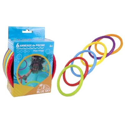 Blue Sky – Set med 6 tyngda ringar – dykspel – 048412 – plast – lära sig simning – dykning – barnleksak – poolspel – från 6 år Blue Sky – Set med 6 tyngda ringar – dykspel – 048412 – plast – lära sig simning – dykning – barnleksak – poolspel – från 6 år