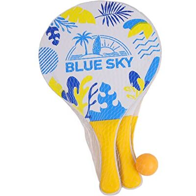 Blue Sky 2 strandracketar Beach Ball Racketset 040719J gul trä 38 cm x 24 cm leksak för barn och vuxna utomhusspel strandspel från 3 år Blue Sky 2 strandracketar Beach Ball Racketset 040719J gul trä 38 cm x 24 cm leksak för barn och vuxna utomhusspel strandspel från 3 år