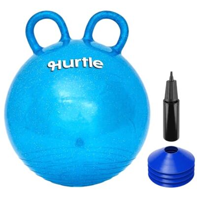 Hurtle Hoppboll för barn från 3 år, 46 cm hoppdjur med två handtag Blå glitter, giftfri PVC, max 120 kg, inklusive handpump och 4 koner Halksäker studsboll för lek inom- och utomhus Hurtle Hoppboll för barn från 3 år, 46 cm hoppdjur med två handtag Blå glitter, giftfri PVC, max 120 kg, inklusive handpump och 4 koner Halksäker studsboll för lek inom- och utomhus