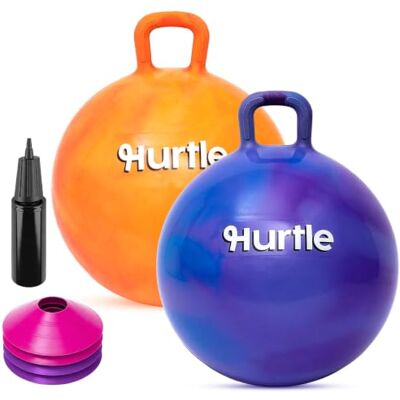 Hurtle Hoppboll barn från 3 år, 2-pack uppblåsbar hoppboll med handtag Två bollar i orange/blå marmordesign (51 cm) av giftfri PVC, inklusive pump & 4 koner för lek inom- och utomhus Hurtle Hoppboll barn från 3 år, 2-pack uppblåsbar hoppboll med handtag Två bollar i orange/blå marmordesign (51 cm) av giftfri PVC, inklusive pump & 4 koner för lek inom- och utomhus