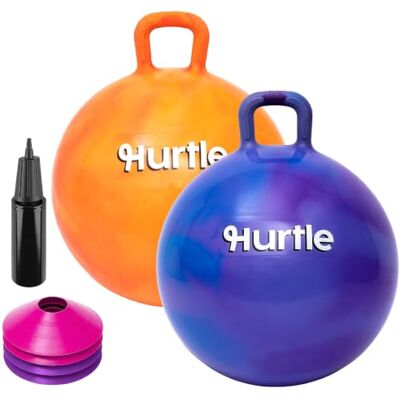 Hurtle Hoppboll barn från 3 år, 2-pack uppblåsbar hoppboll med handtag Två bollar i orange/blå marmordesign (51 cm) av giftfri PVC, inklusive pump & 4 koner för lek inom- och utomhus Hurtle Hoppboll barn från 3 år, 2-pack uppblåsbar hoppboll med handtag Två bollar i orange/blå marmordesign (51 cm) av giftfri PVC, inklusive pump & 4 koner för lek inom- och utomhus