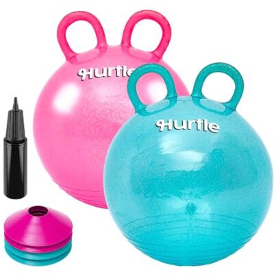 Hurtle Hoppboll barn från 3 år, 2-pack uppblåsbar hoppboll med handtag Två bollar i rosa/turkos glitterdesign (46 cm) av giftfri PVC, inklusive pump & 4 koner för lek inom- och utomhus Hurtle Hoppboll barn från 3 år, 2-pack uppblåsbar hoppboll med handtag Två bollar i rosa/turkos glitterdesign (46 cm) av giftfri PVC, inklusive pump & 4 koner för lek inom- och utomhus