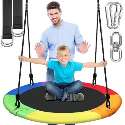 SereneLife Rund Gunga 100 cm för Barn & Vuxna, Nestgunga för Inom- och Utomhusbruk, Trädgunga med Upphängningsset, Belastning upp till 270 kg, Regnbåge SereneLife Rund Gunga 100 cm för Barn & Vuxna, Nestgunga för Inom- och Utomhusbruk, Trädgunga med Upphängningsset, Belastning upp till 270 kg, Regnbåge